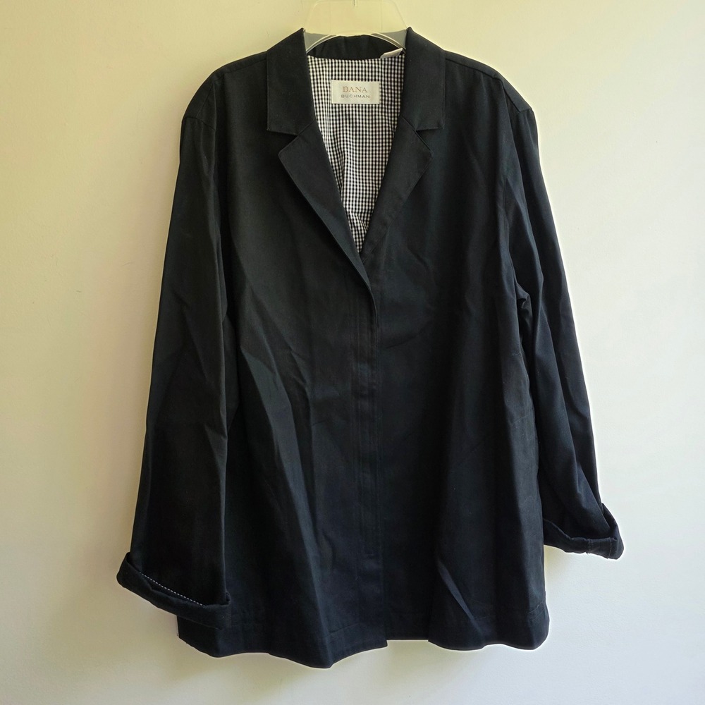 Vintage Dana Buchman 90s Y2K Black Gingham Lined Chore Jacket Women Size 12